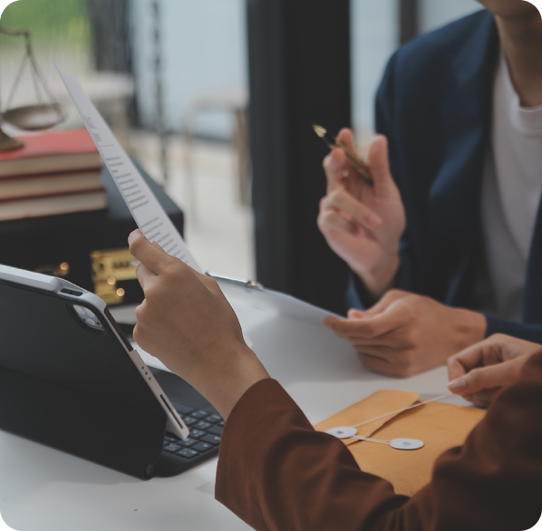 two people talking about a legal document